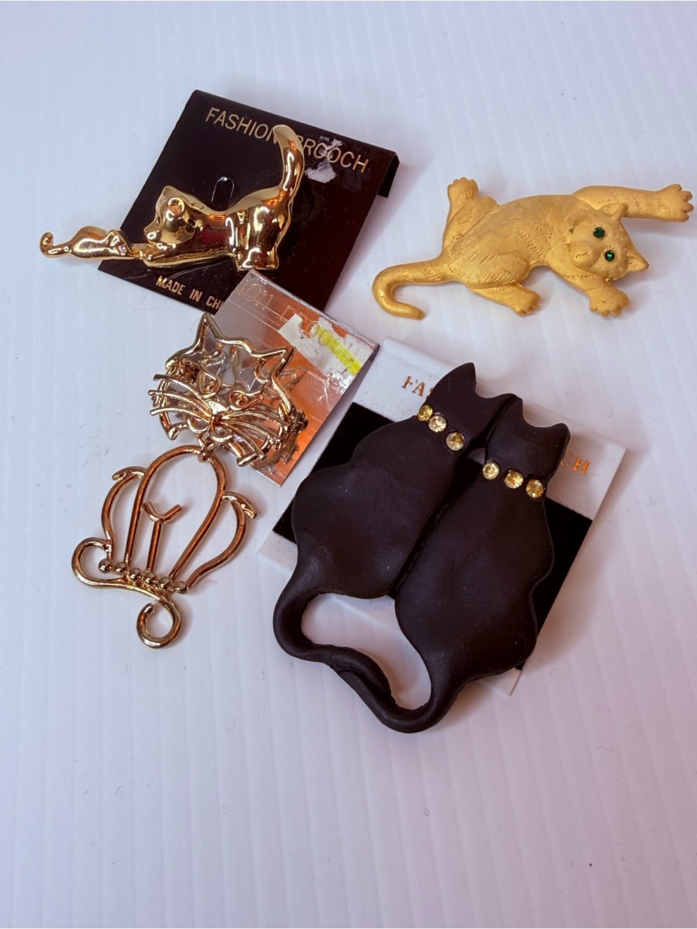 Vintage Gold and Black Cat Brooch bundle  - Fashion Brooches